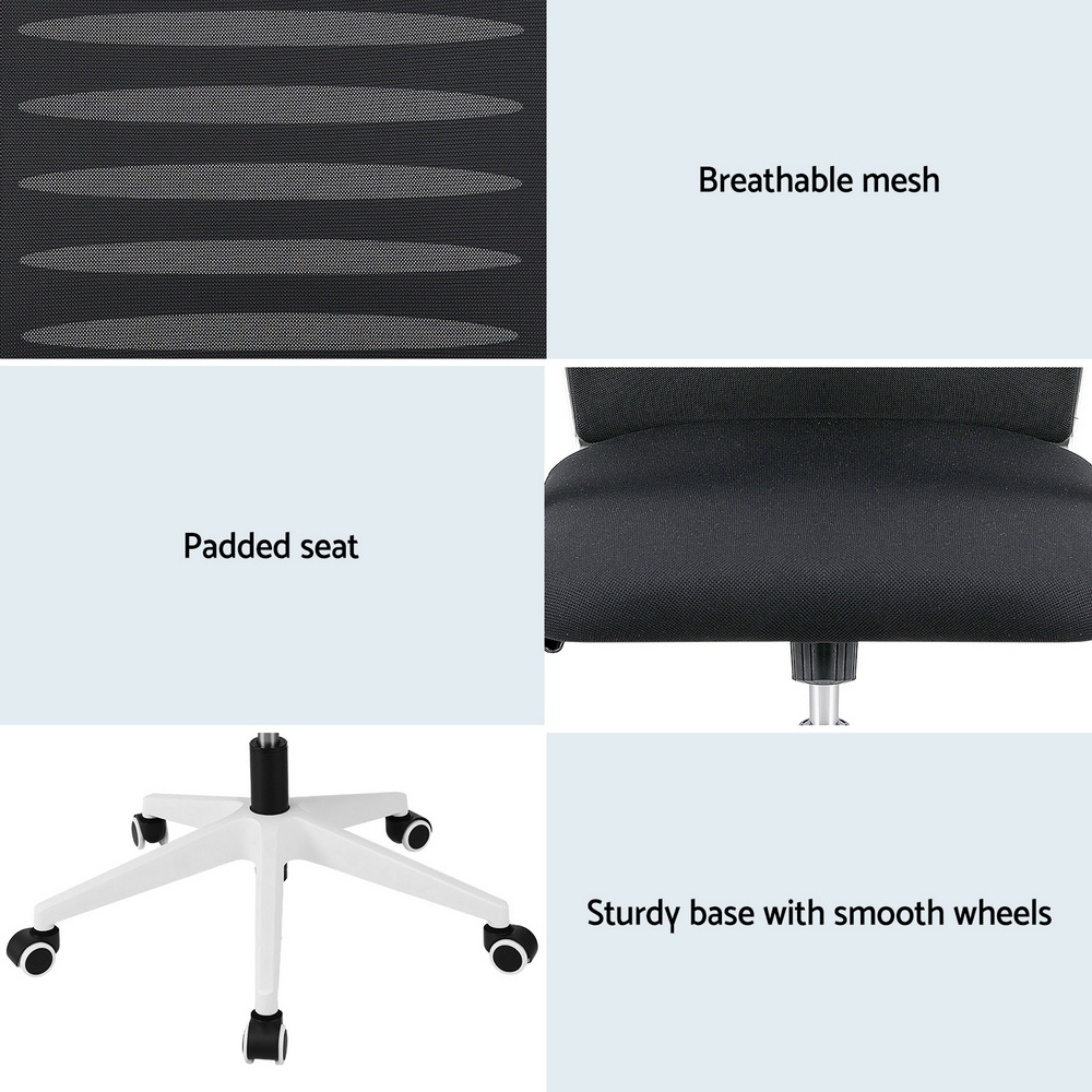 Artiss Ergonomic Office Chair Mesh Computer Desk Chairs with Lumbar Support, Height Adjustment Swivel Chair Mid Back for Home Office Study, Black and White โ image 6