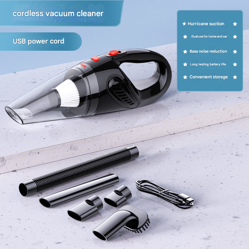 Black Portable Cordless Vacuum Cleaner โ High-Power Lithium Battery with Strong Suction for Car and Home Use