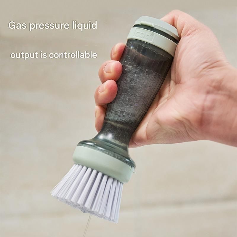 Grey Liquid Dispensing Kitchen Brush - 120ml Handle Reservoir, Replaceable Bristle and Sponge Heads, Ergonomic Long Handle for Pots Pans and โ image 3