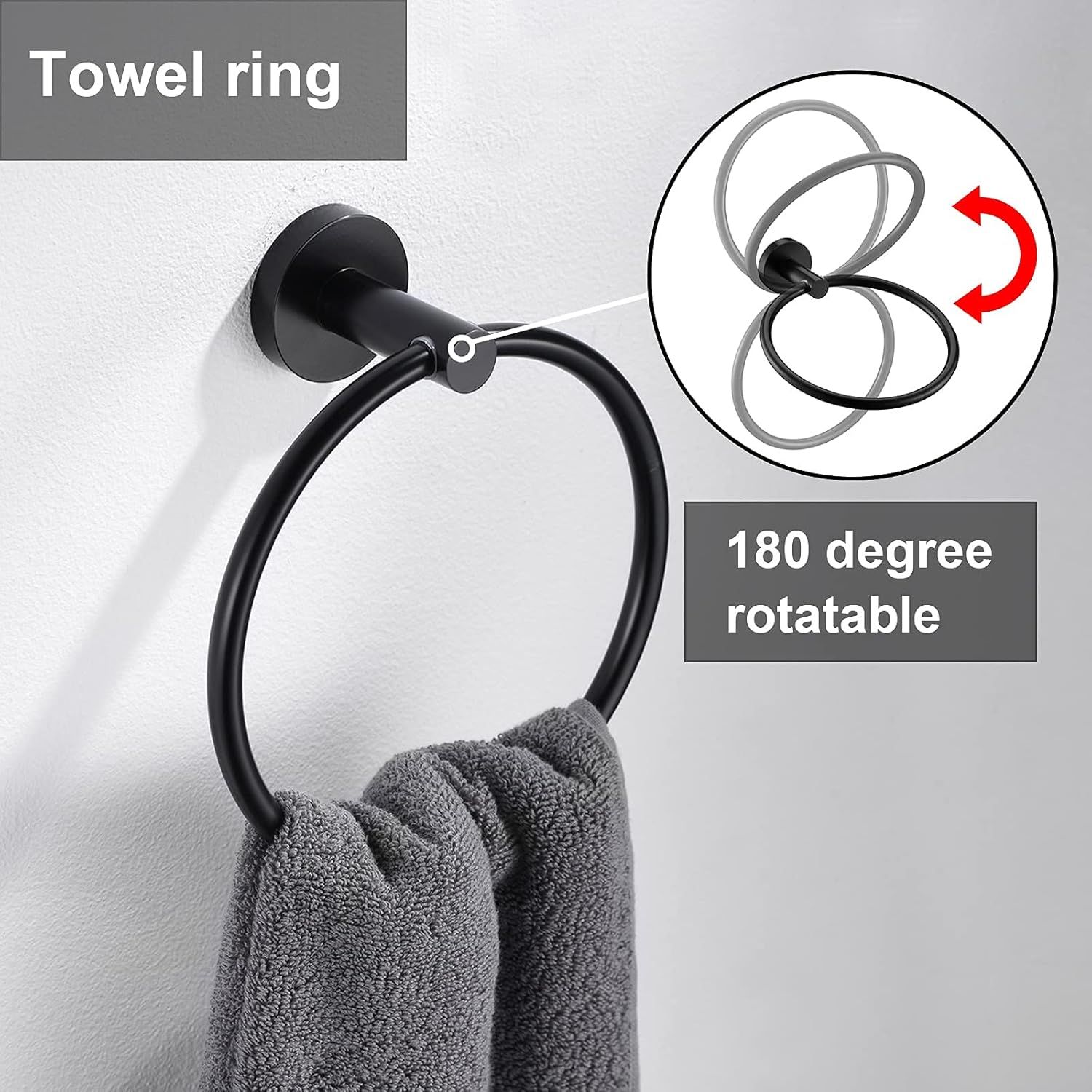 Matte Black Toilet Paper Holder and Hand Towel Holder, 2 Pieces Bathroom Hardware Accessories Set, Stainless Steel Sturdy Wall Mount Toilet Paper Roll Holder — image 2
