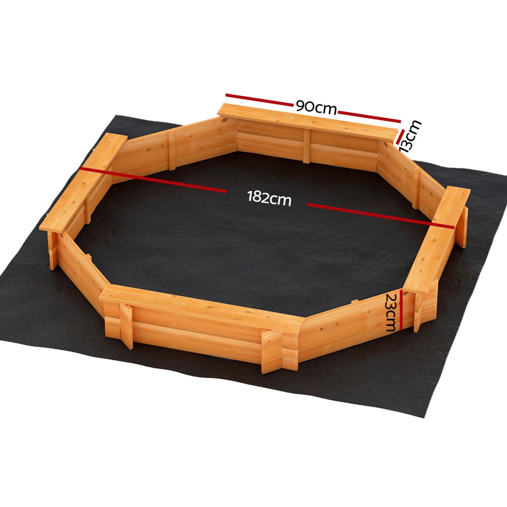 Keezi Kids Sandpit Wooden Round Sand Pit with Cover Bench Seat Beach Toys 182cm — image 2