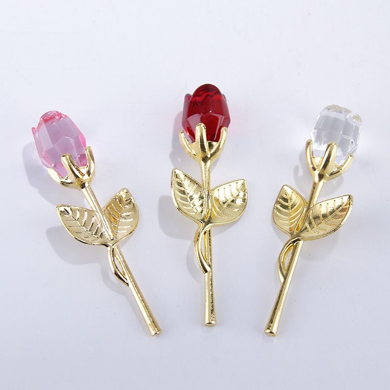 Glass Rose Mini Crystal Flower Artificial Flowers Wedding Party Gift Room Ornament Office Desktop Feng Shui Decoration (3pcs) — image 4