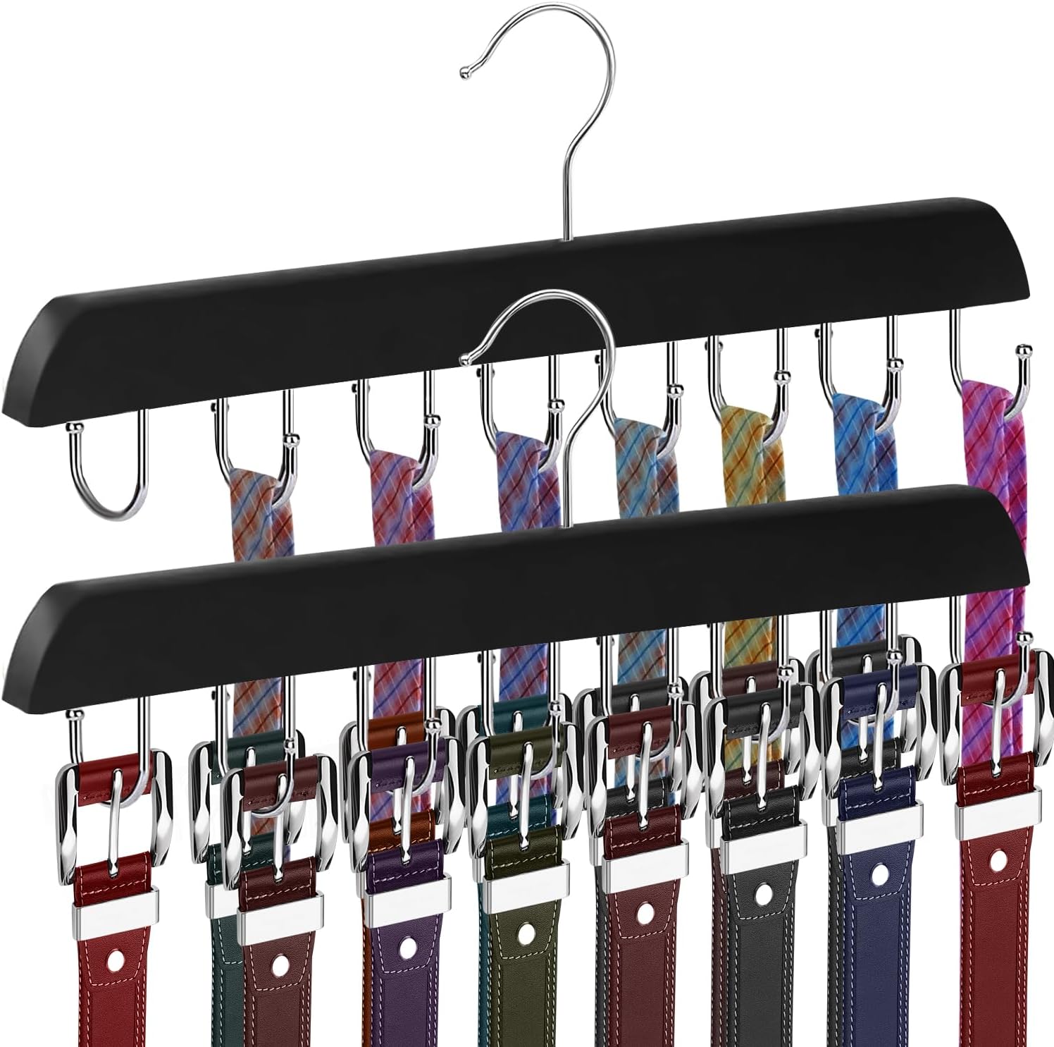 Belt Hanger Belt Organizer Tie Rack Tank Top Bra Hanger Tie Hanger Bra Organizer for Closet with 14 Hooks,Upgraded 360°Rotating,Space Saver for Underwear & Tie
