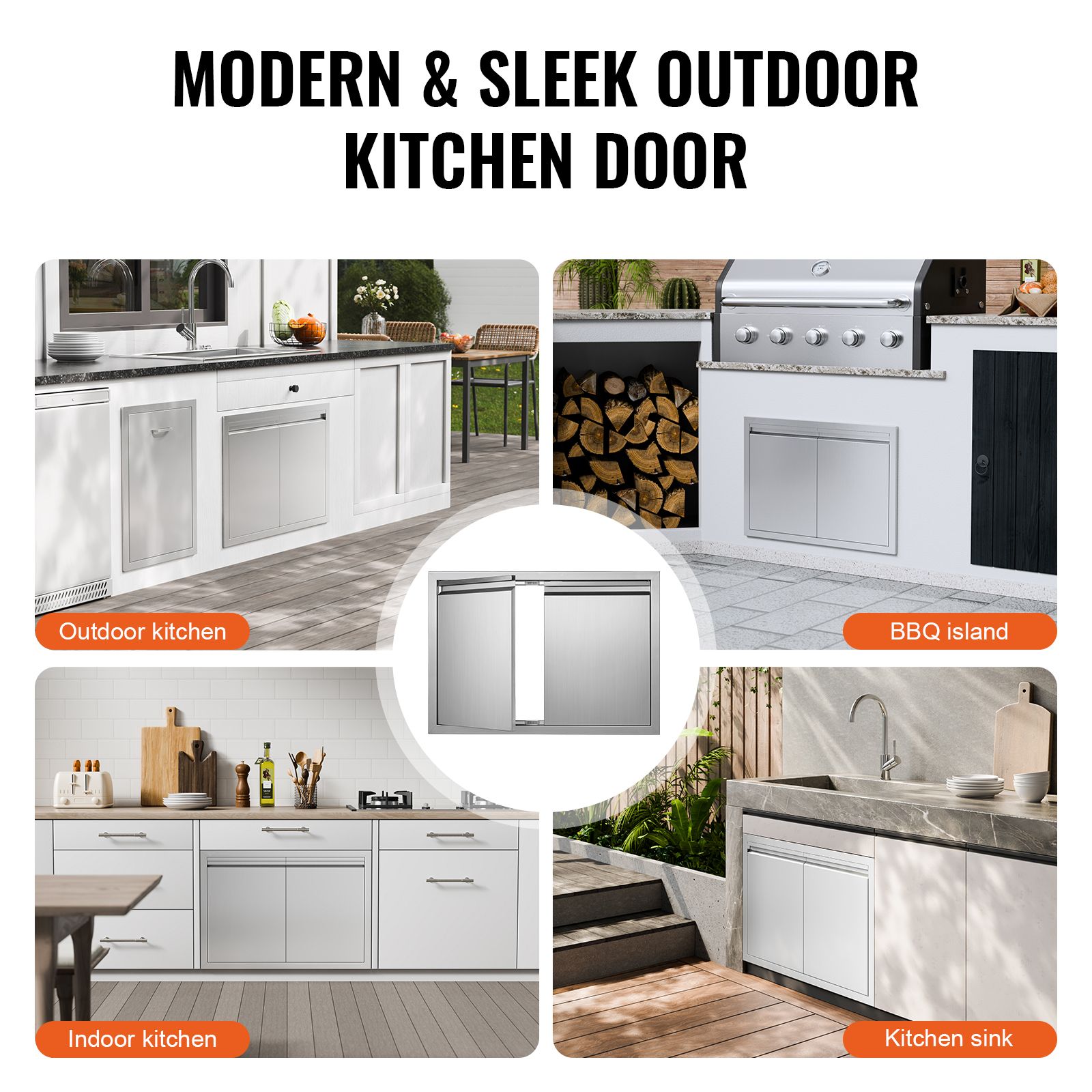 BBQ Access Door, 762 × 532 mm Double Outdoor Kitchen Door, Stainless Steel Flush Mount Door, Wall Vertical Door with Recessed Handles, for BBQ Island, Grilling — image 6
