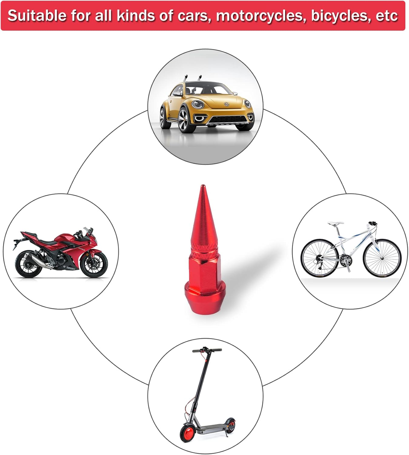 45mm Spiked Aluminum Stem Valve Caps,4PCS Dustproof Tire Wheel Caps for Cars,SUVs,Trucks Bicycles and Motorcycles(Red) 45MM-Red โ image 5