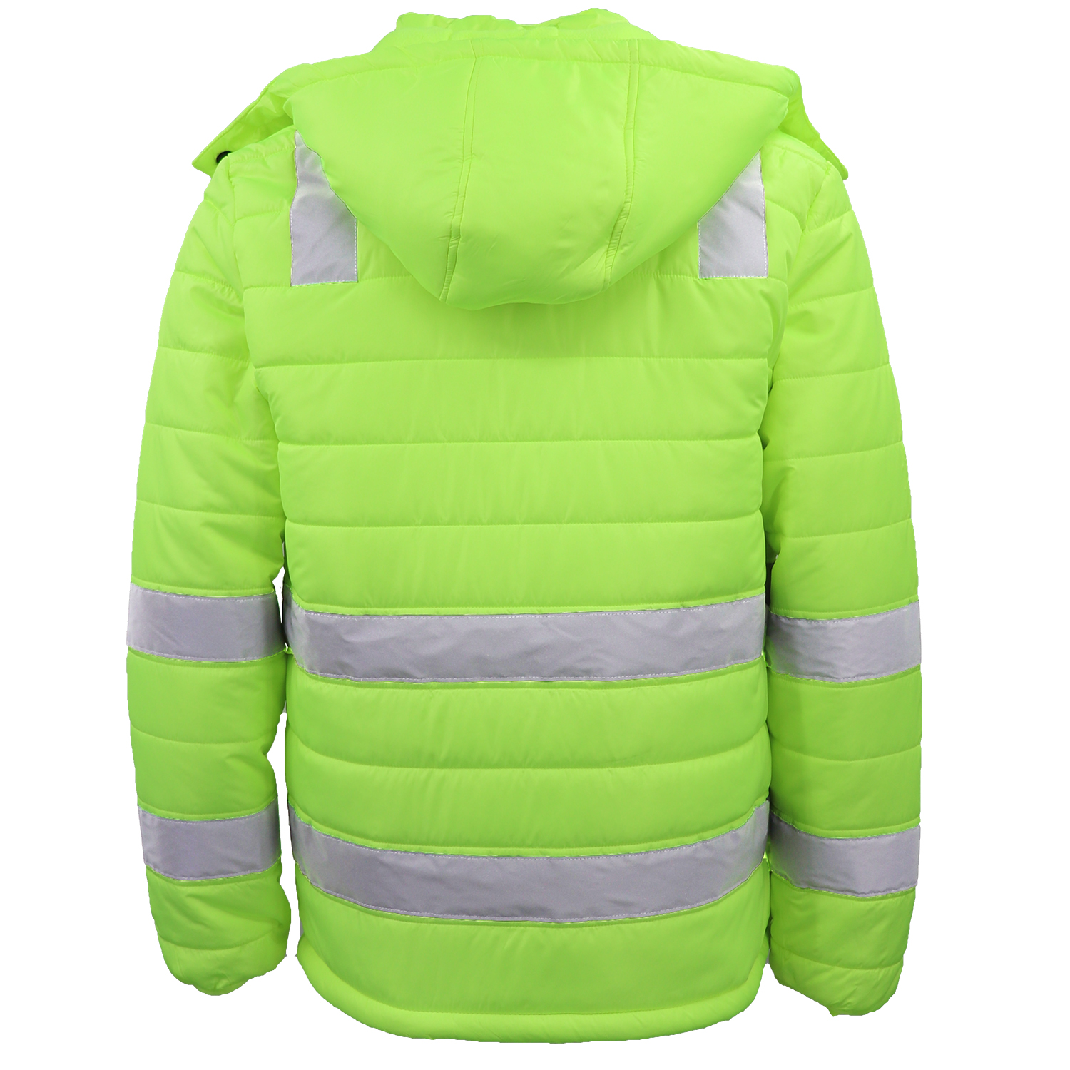 HI VIS Puffer Safety Jacket Reflective Tape Removable Hood Zip Pocket Puffy Coat, Fluro Yellow, 5XL โ image 2