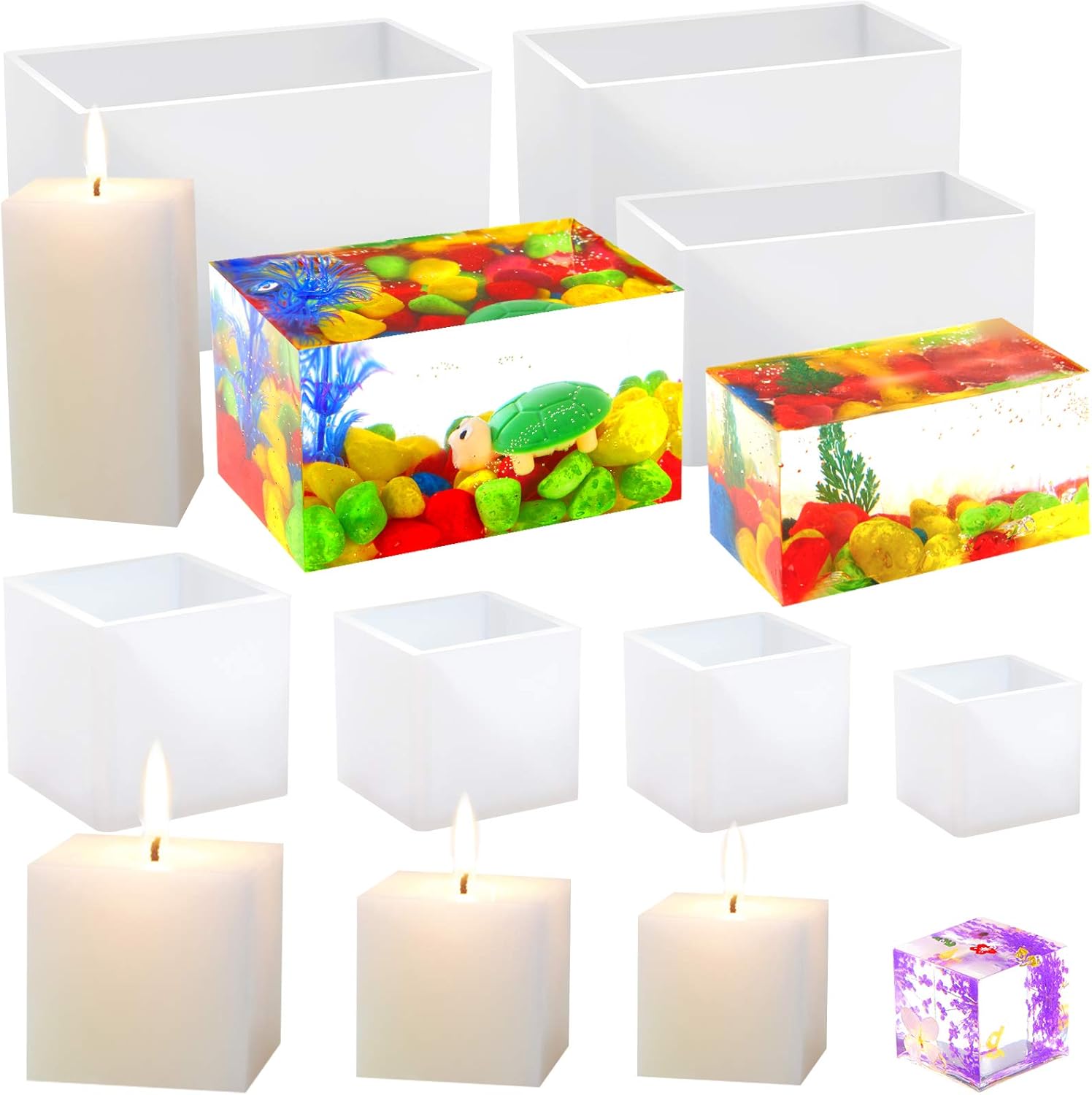 7 Pieces Square Resin Molds Rectangle Resin Molds Candle Mold Cube Casting Molds for Insect Specimen Coaster Flower Pot Candle Soap Jewelry Holder Interior