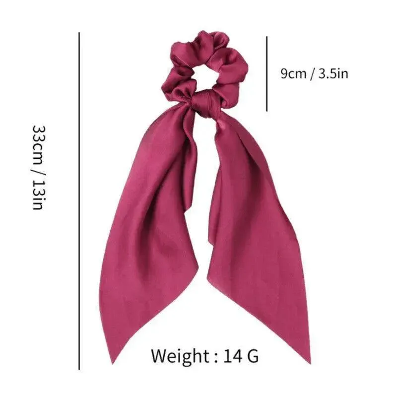 Chiffon Ponytail Scarf Bow Elastic Hair Rope Tie Scrunchies Ribbon Hair Bands - Rose Red — image 6