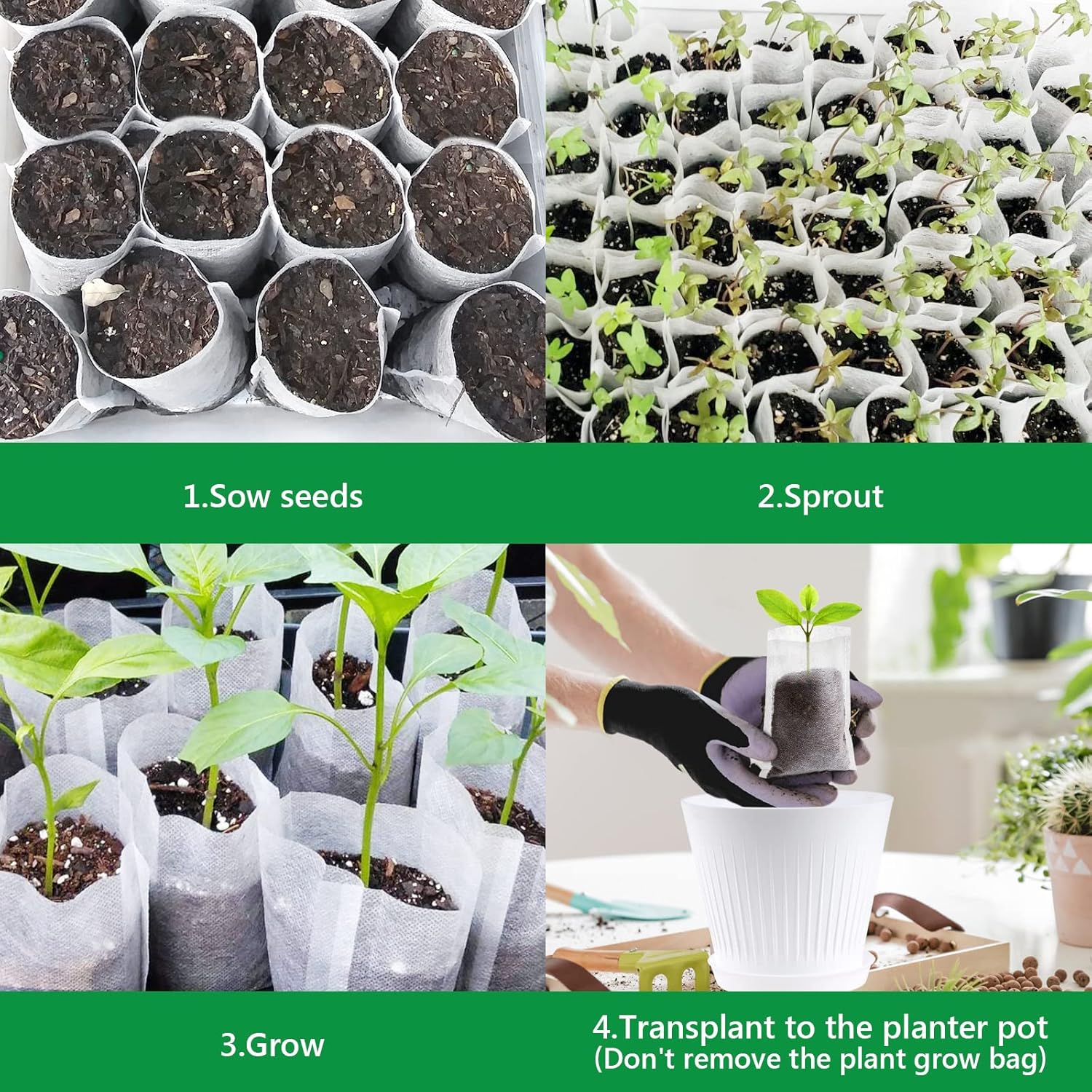 Non-Woven Seedling Grow Bags, Breathable Plant Nursery Pots for Herbs, Cuttings and Seed Starting, White, 8 x 10 cm โ image 6