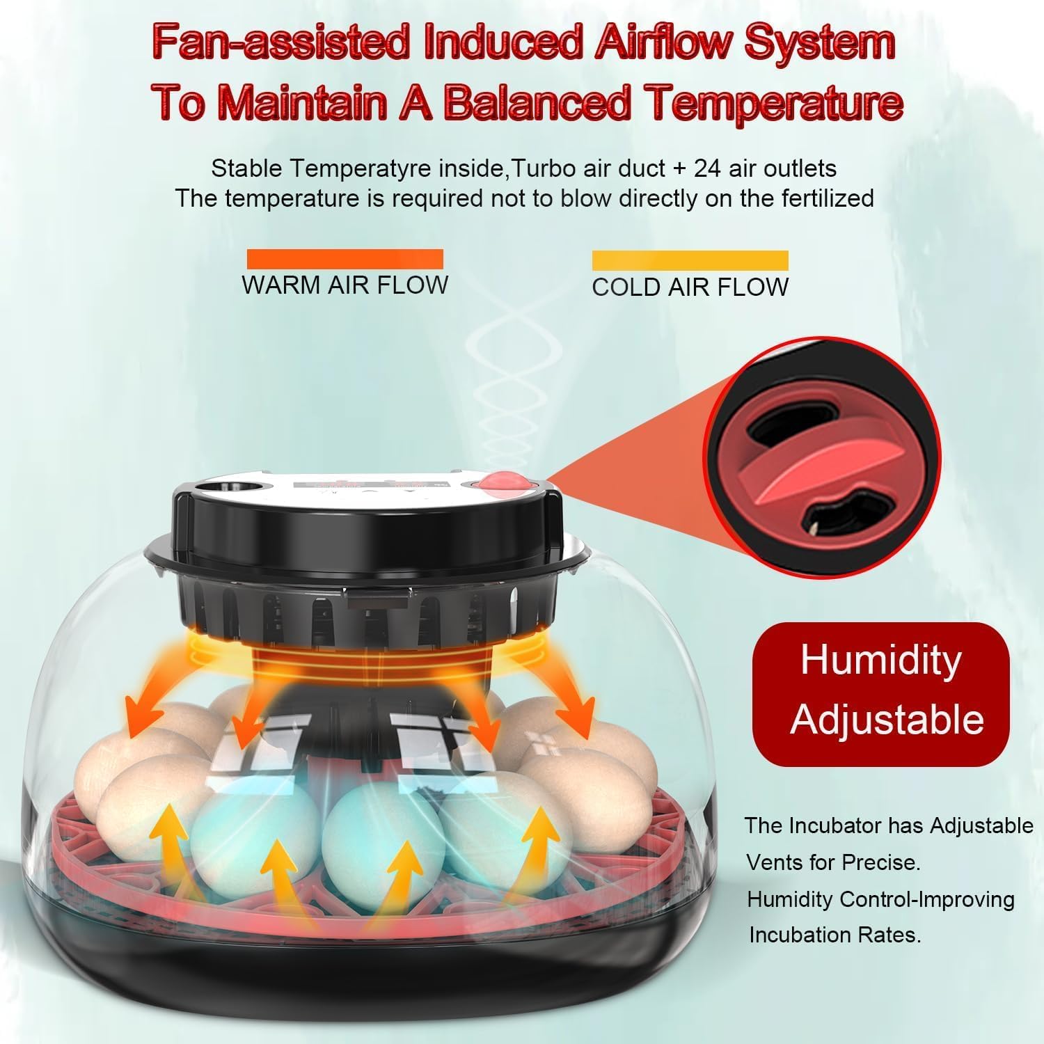 CARLA HOME 12 Egg Incubator with Automatic Turning, LED Display, Humidity & Temperature Control, Auto Water System & Built-in Egg Candler for Chicken, Duck — image 6