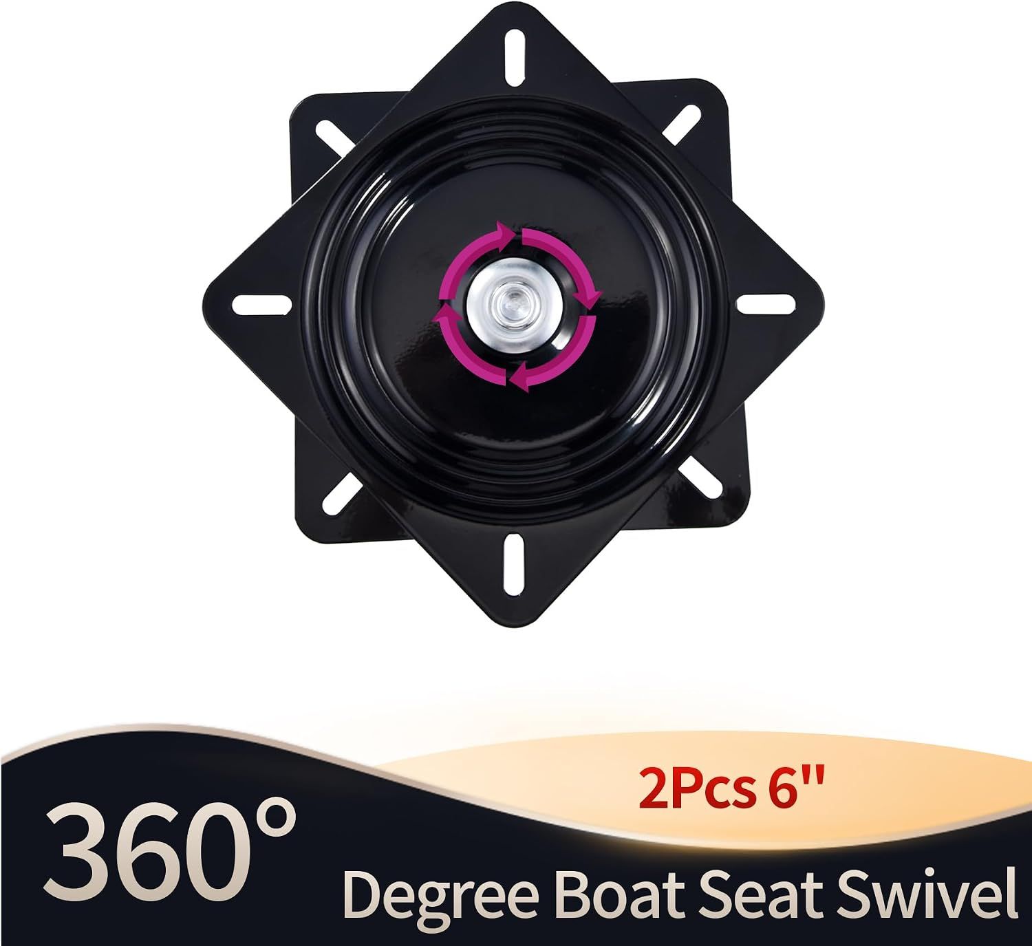 2 Pack 360 Degree Boat Seat Swivel Bases, Heavy Duty Flat Marine Pedestal Mount Replacements for Fishing Boats and Pontoons, Black, 15.2 cm — image 4