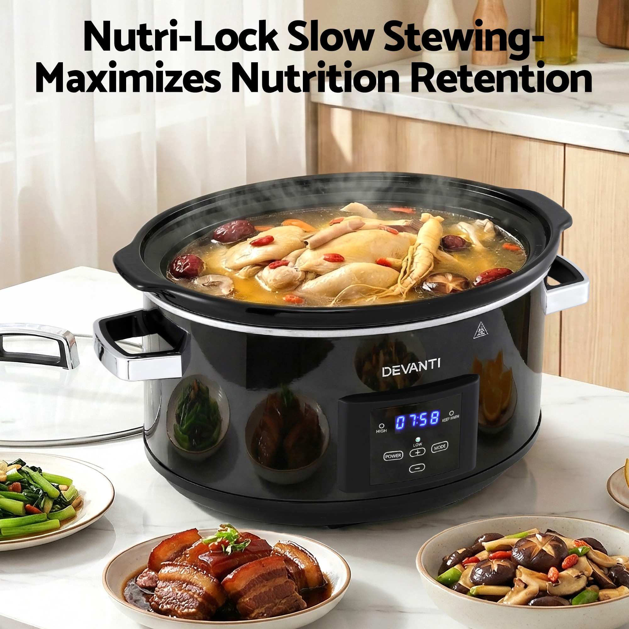 Devanti 8L Slow Cooker Electric Multi Cooker with 3 Heat Settings and Keep Warm Function — image 4