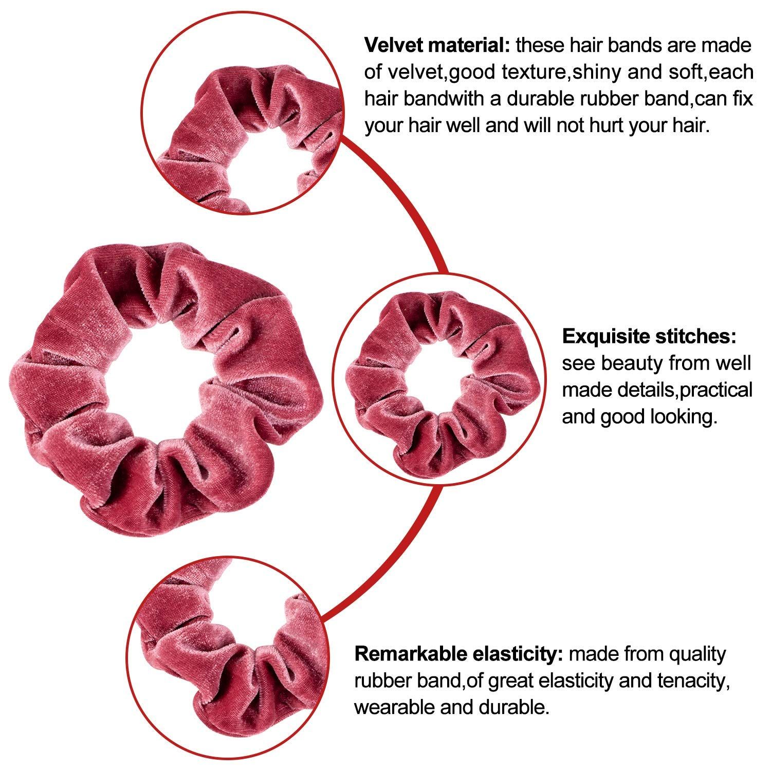 12Pcs Blush Theme Scrunchies Velvet Elastics for Women Pink Bobbles Soft Lovers Scrunchy Classic Thick Hair Bands Ties Gifts for Teenage Girls — image 3