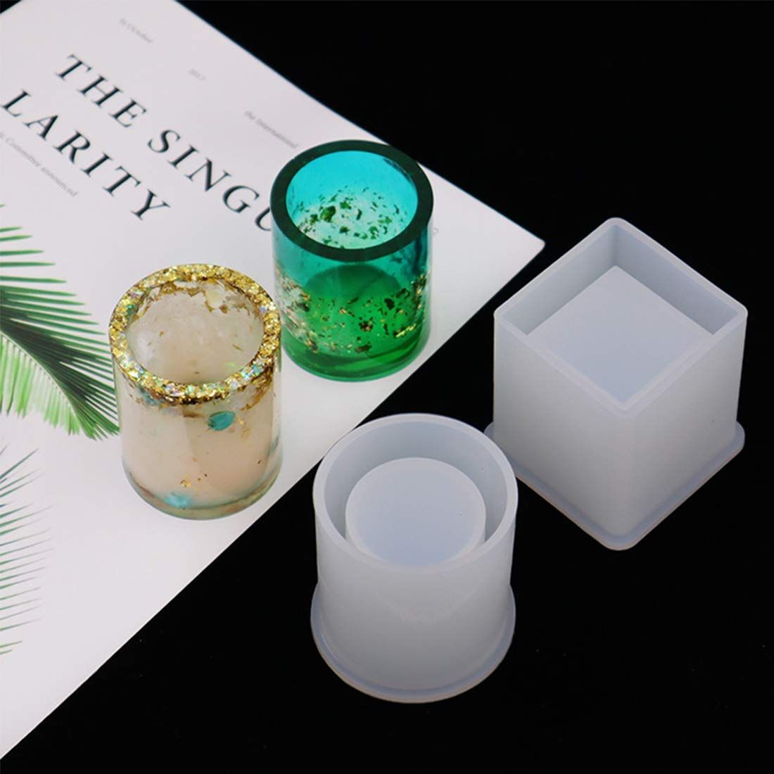 2 pcs Resin Molds Silicone Mold for Epoxy Resin DIY Cube and Cylinder Molds Can be Used to Make Flower Pot, Pen Holde — image 2