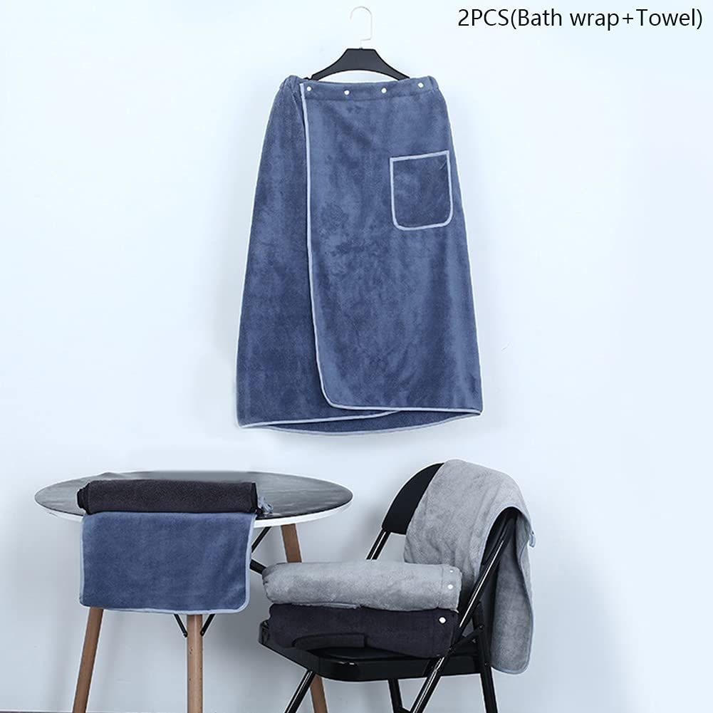 Men's Wearable Bath Wrap Mens Towel Wrap Spa Bath Robe Cotton Body Wrap Towels with Pocket Adjustable Bath Wrap,31.5x59inch(Blue) โ image 4