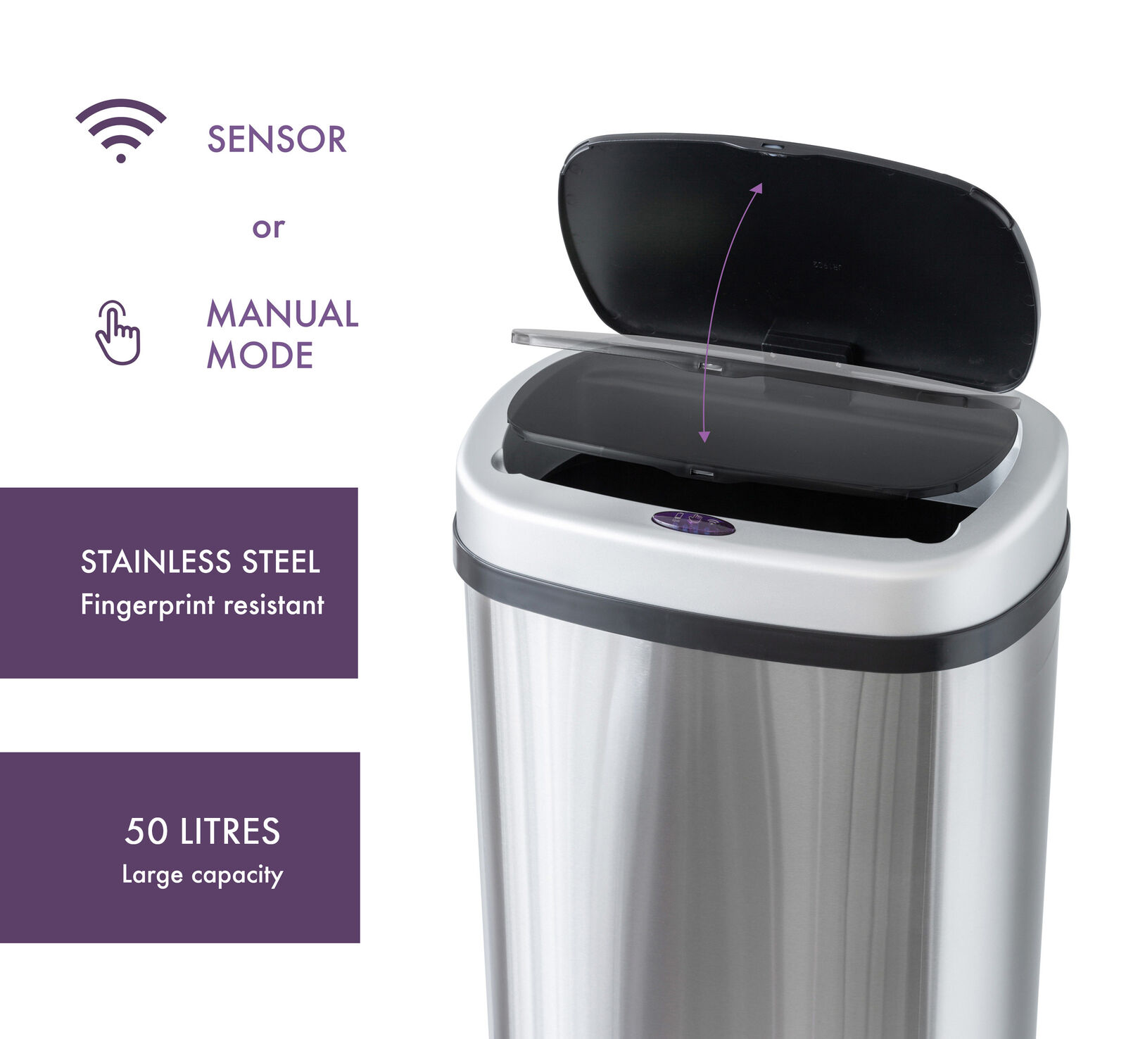 50L Stainless Steel Motion Sensor Rubbish Bin — image 4
