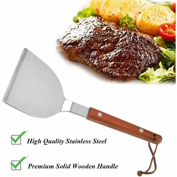 2 Pack BBQ Spatula Set, Stainless Steel Teppanyaki Grill Spatulas with Wooden Handles for Grilling and Griddle Cooking — image 2