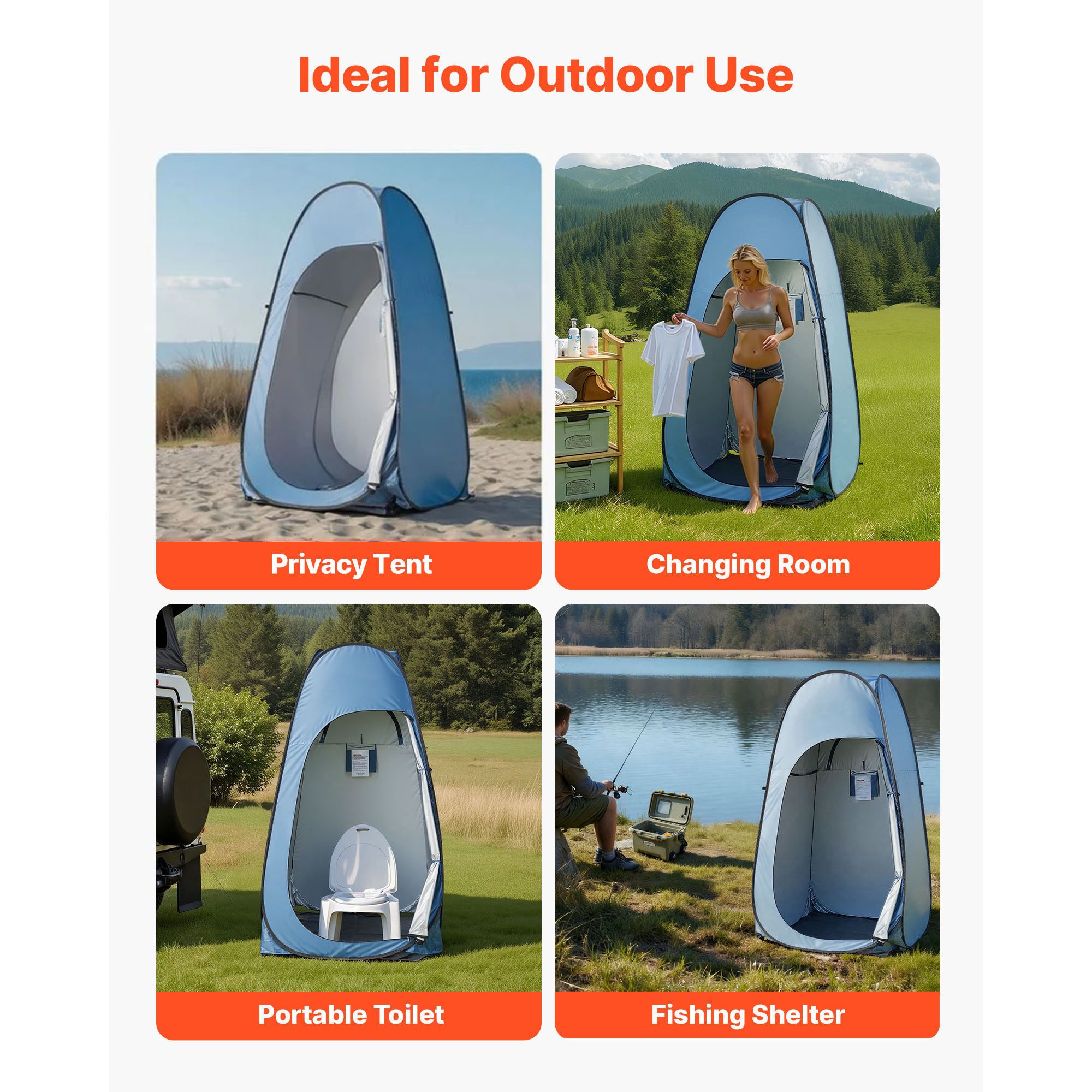Pop up Shower Tent, Instant Portable Privacy Tent Changing Room with Hanging Bag, Ground Stakes, Ropes, Carry Bag, 190T Polyester with Silver โ image 6