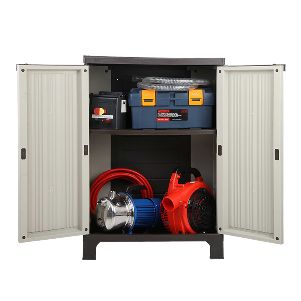 Gardeon Outdoor Storage Cabinet Box 92cm Lockable Cupboard Sheds Garage Adjustable Beige — image 5