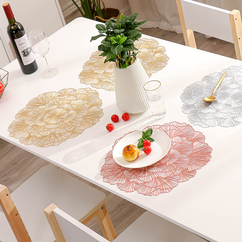 Gold Elegant Floral PVC Placemats - Set of 8, Durable & Stylish Table Mats (38cm) — image 2