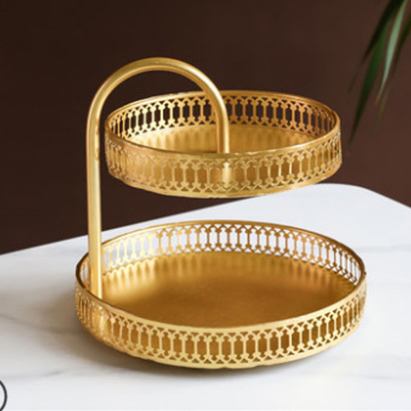 Double Layer Pastry Tray Decorative Copper Gold Biscuits Dessert Display Plate for Wedding Vertical Grain โ image 5
