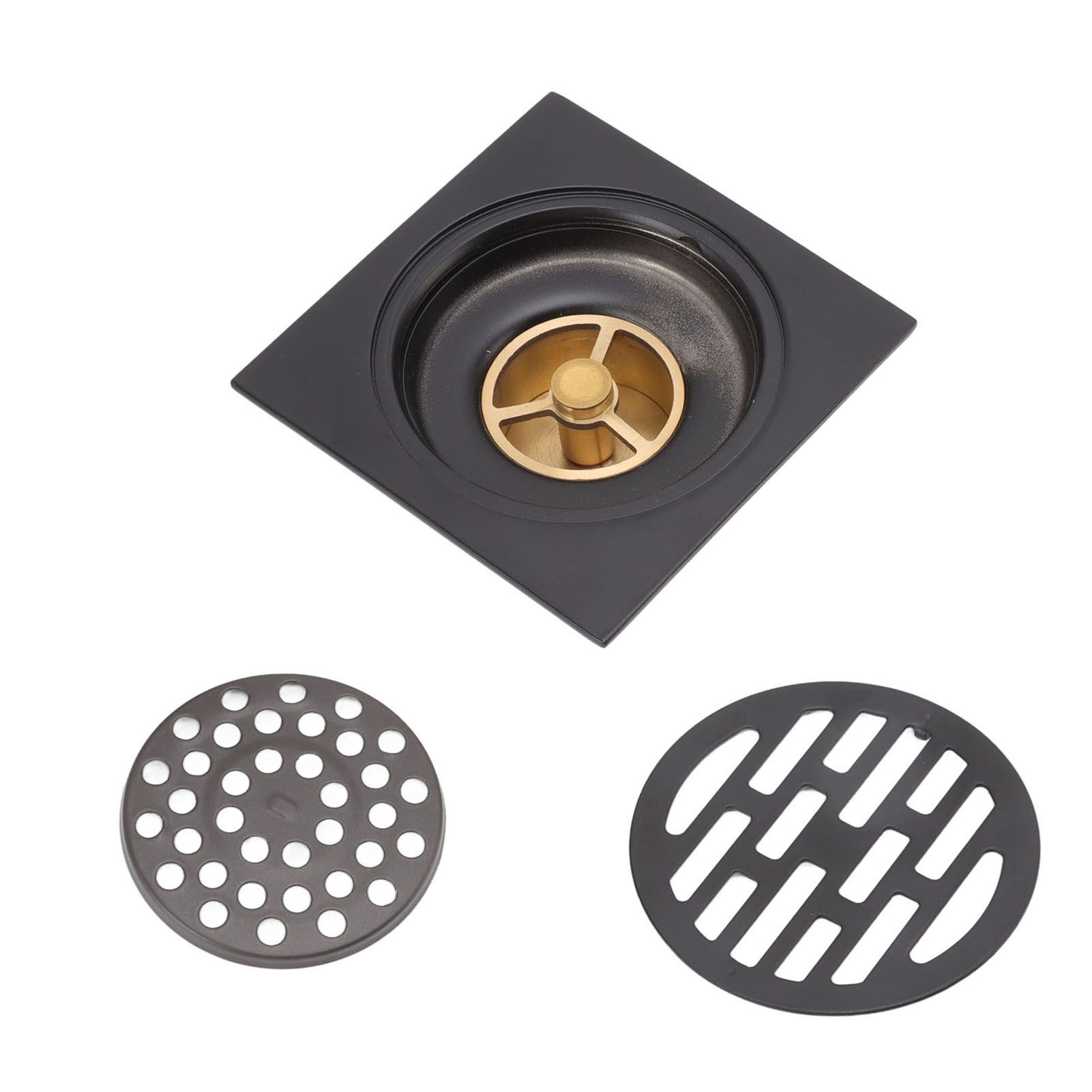 Floor Drain European Style Antique Stainless Steel and Copper Square Shower Grate for Balcony Kitchen Black — image 3