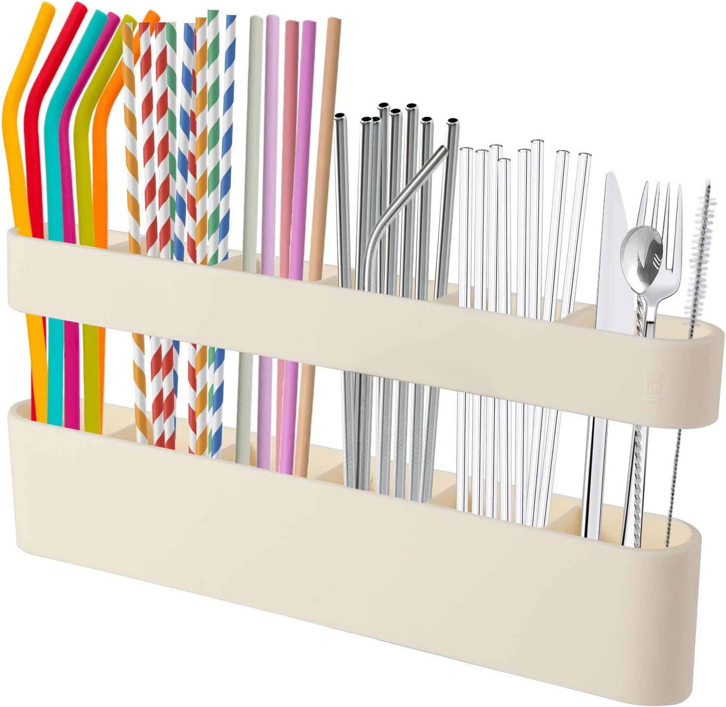9.6'' Large Silicone Straw Holder for Cabinet Door, Space-Saving Straw Organizer Container with Adhesive Tape, Stylish Kitchen Organizers and Storage