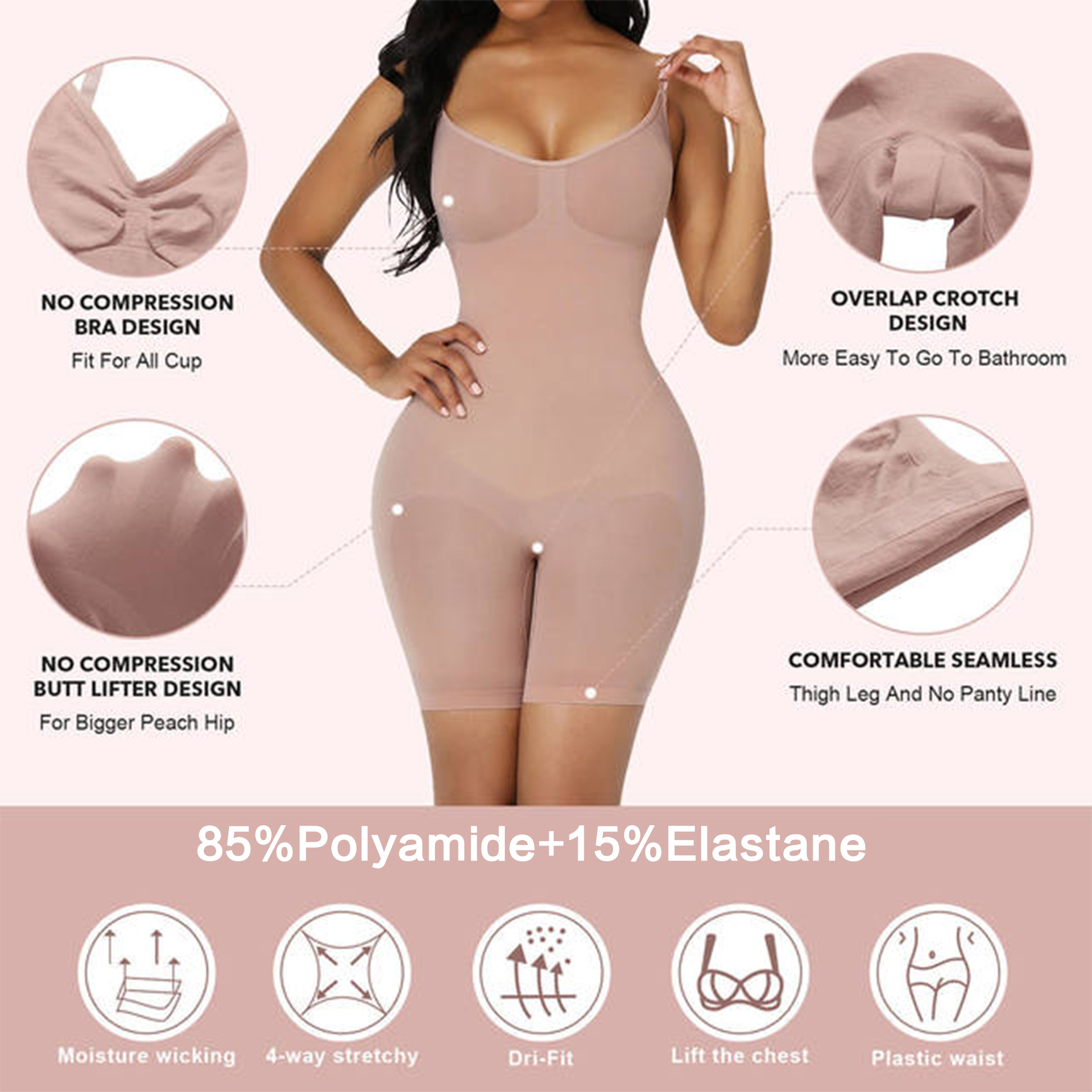 Size XXXL Brown Seamless Full Body Shaper for Women - Tummy Control, Butt Lifter & Thigh Slimmer Bodysuit โ image 6