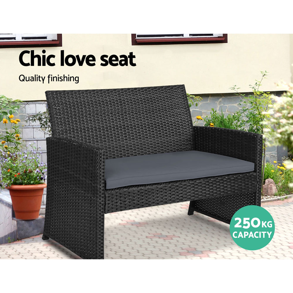 Gardeon 4 PCS Outdoor Sofa Set Rattan Chair Table Setting Garden Furniture Black โ image 3