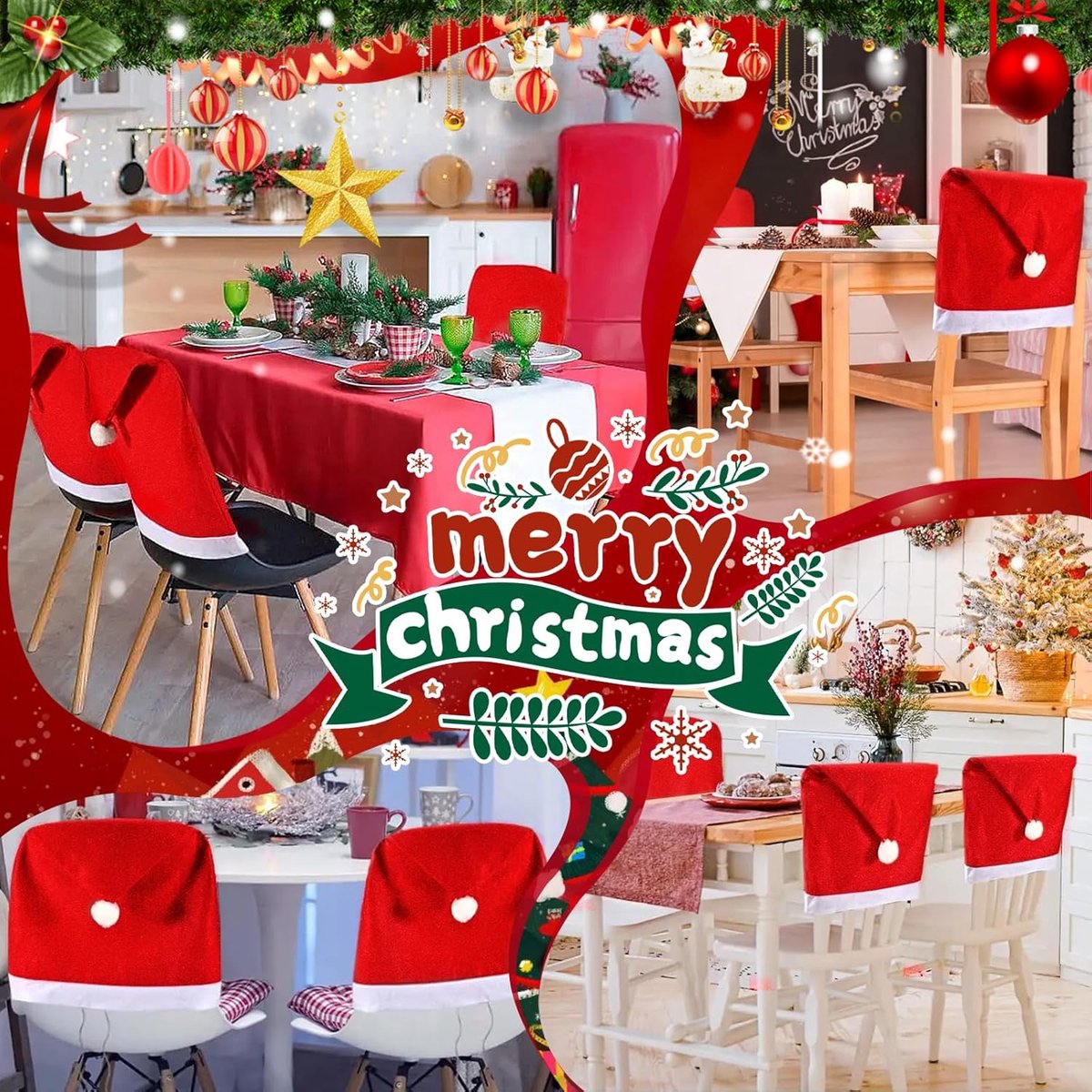 Chair Covers - 4 pieces - Christmas chair covers - Red chair covers - Christmas decorations โ image 4