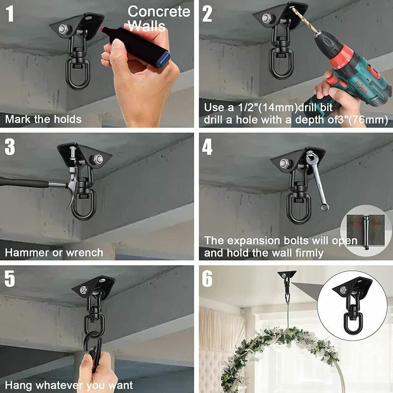 Ceiling Hook for 360 Degree Swivel Hanging Chair Wood, Yoga Swing, Veranda Suspension, Playground Trapeze Chair Hook with Screws for Concrete — image 3