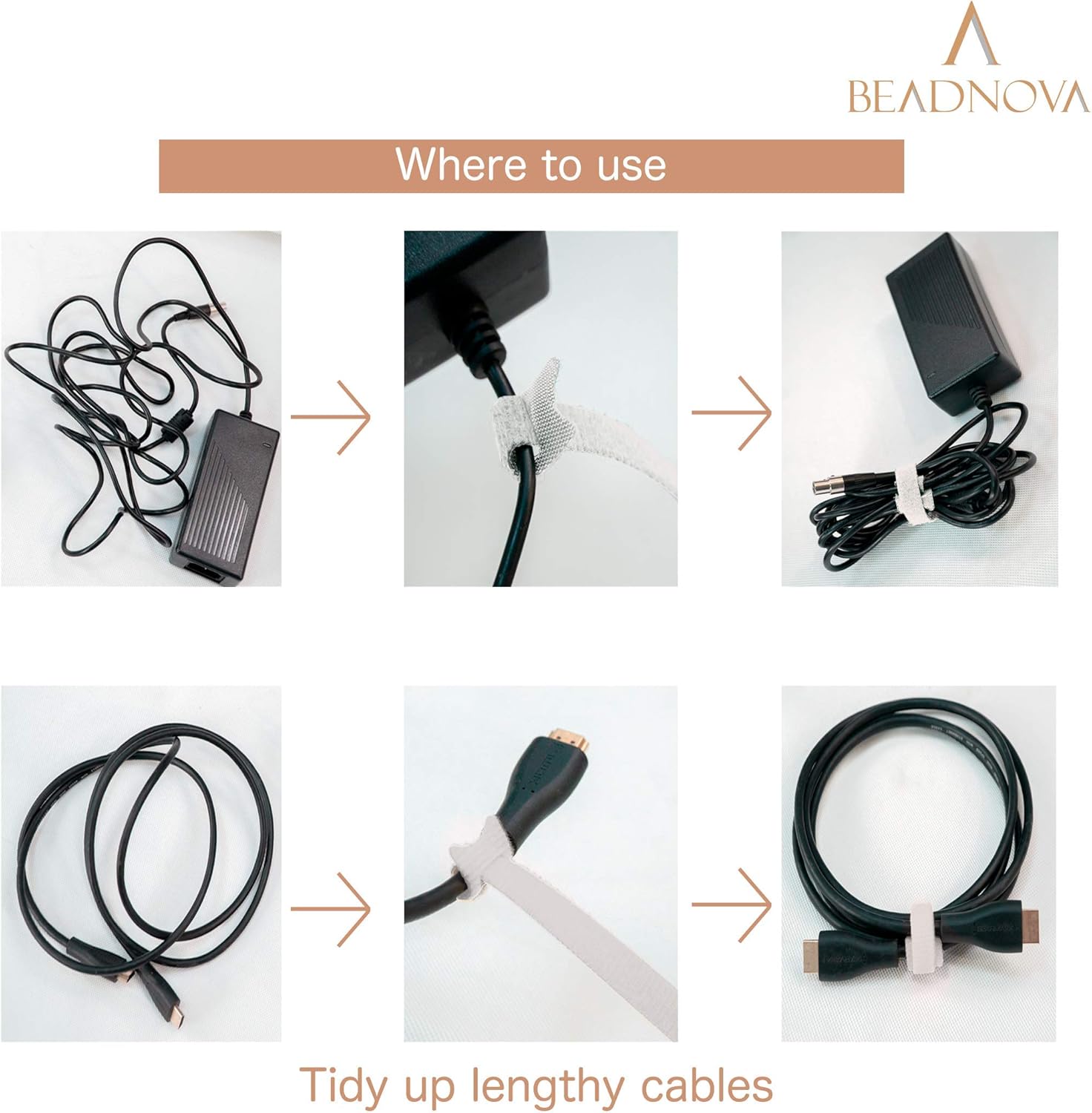 Adjtable Cable Straps Cable Ties Adjtable Cord Wire Organizer for Cord Management (8 Inches, 60 Pieces, White) — image 4