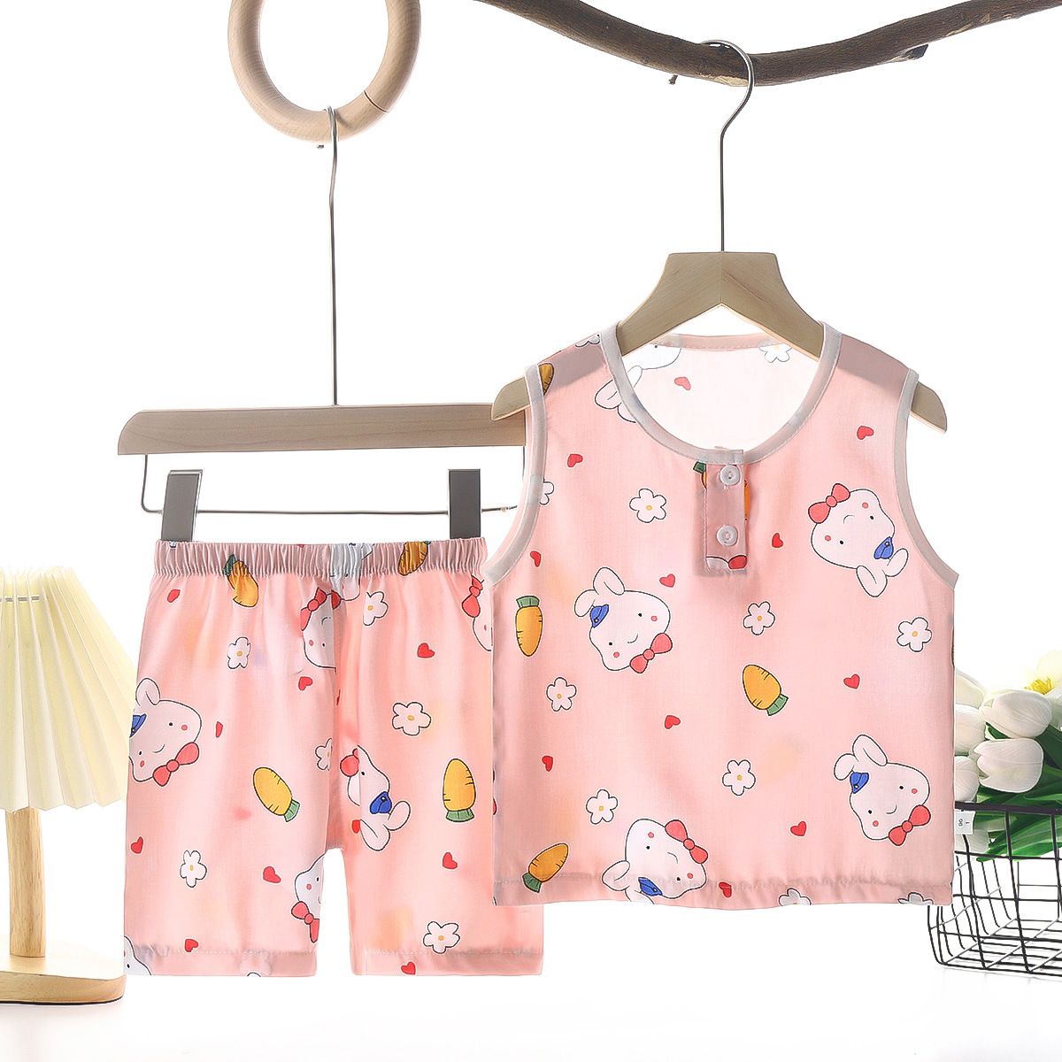 Tong Xinyuan Kids Cotton Silk Vest Set Shorts (Gray) car cotton silk vest set 80cm โ image 3