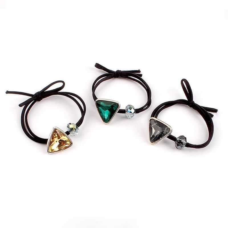 Women Headband Ponytail TriangleDiamond Stretch Hair Rope Multi Colours Concise - Green — image 3