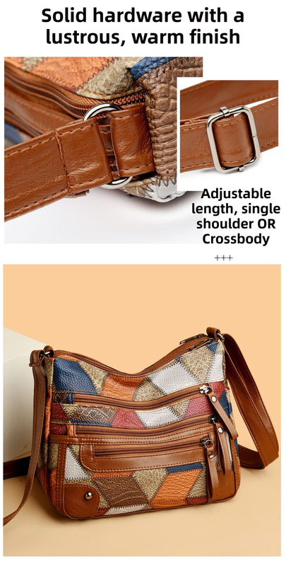 Lightweight Contrast Color Patchwork Shoulder Bag - Multi-Zipper Large Capacity PU Leather Satchel for Women(Style 2) โ image 4