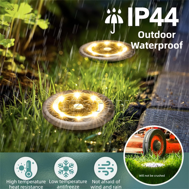 4-Pack Solar LED In-Ground Warm Yellow Light Set (Single 7.1x7.1x6.1cm) - Stainless Steel Waterproof Outdoor Garden Pathway and Landscape Spike Lamp — image 5