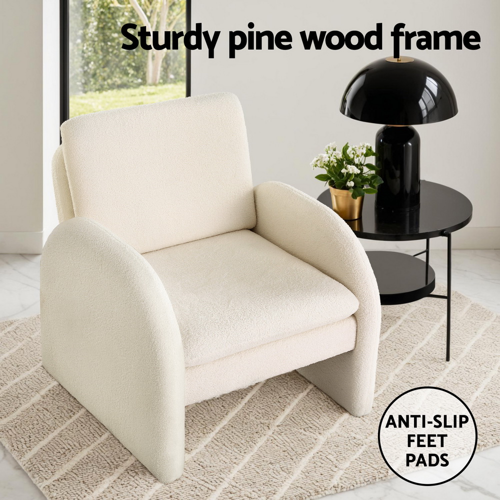 Artiss Armchair Accent Chair Lounge Tub Sofa Couch Curved Arm Seat Boucle White โ image 4