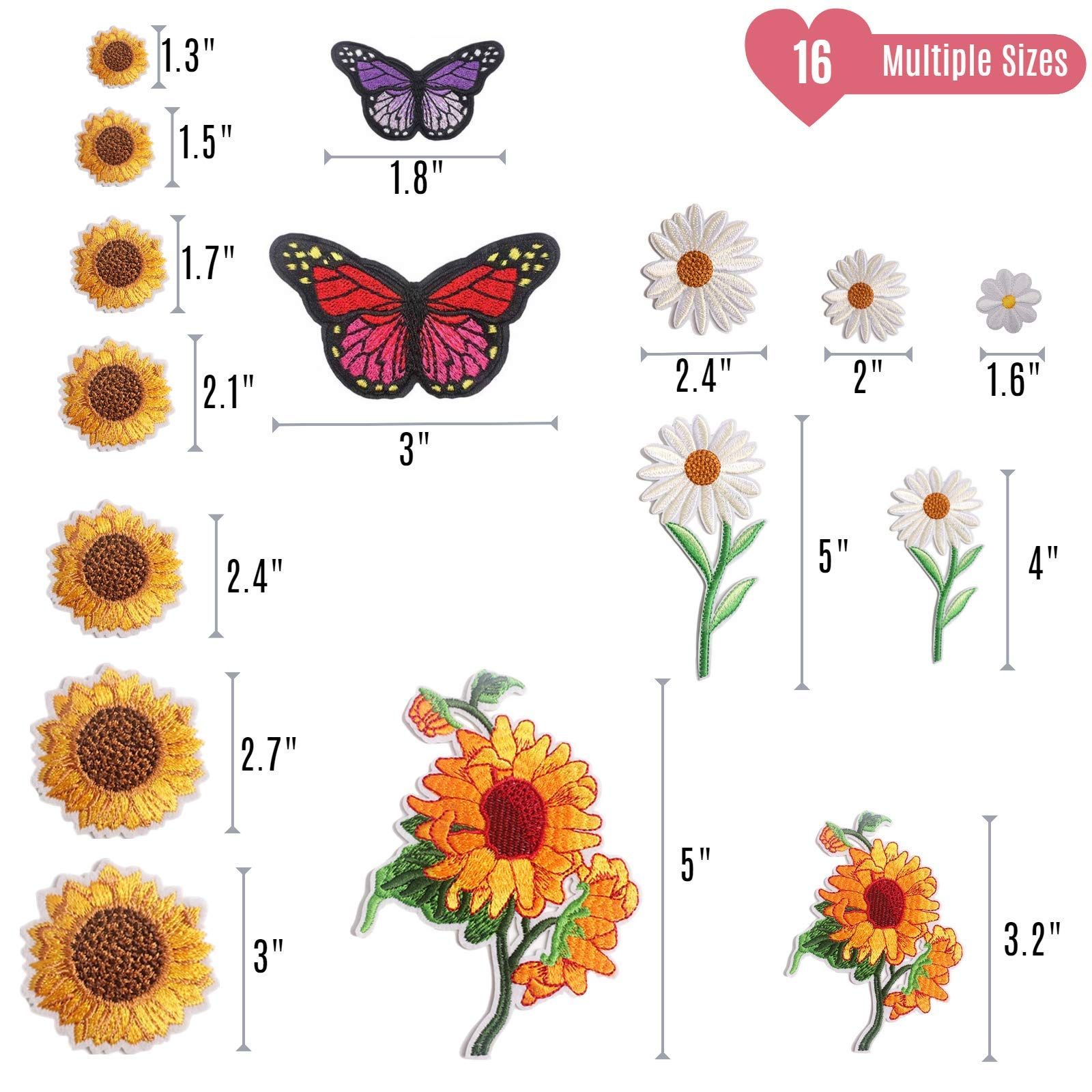 35 Pieces Embroidered Iron on Patch for Clothing,Sunflowers Butterfly Iron On Patches Set,Large Size Cute Decoration Embroidered — image 3