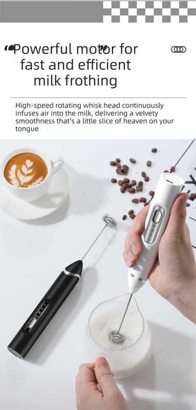 Rechargeable 3-in-1 Handheld Milk Frother Set - Electric Whisk with Egg Beater & Mixing Hook - 3 Speed Adjustable Foam Maker for Coffee, Lattes, Baking & Baby — image 5
