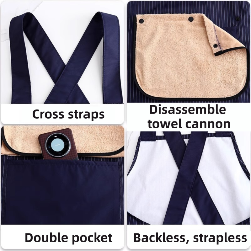 Brown Waterproof & Oil-Proof Cross-Back Kitchen Apron with No-Tie Slip-On Design and Detachable Hand Towels — image 5