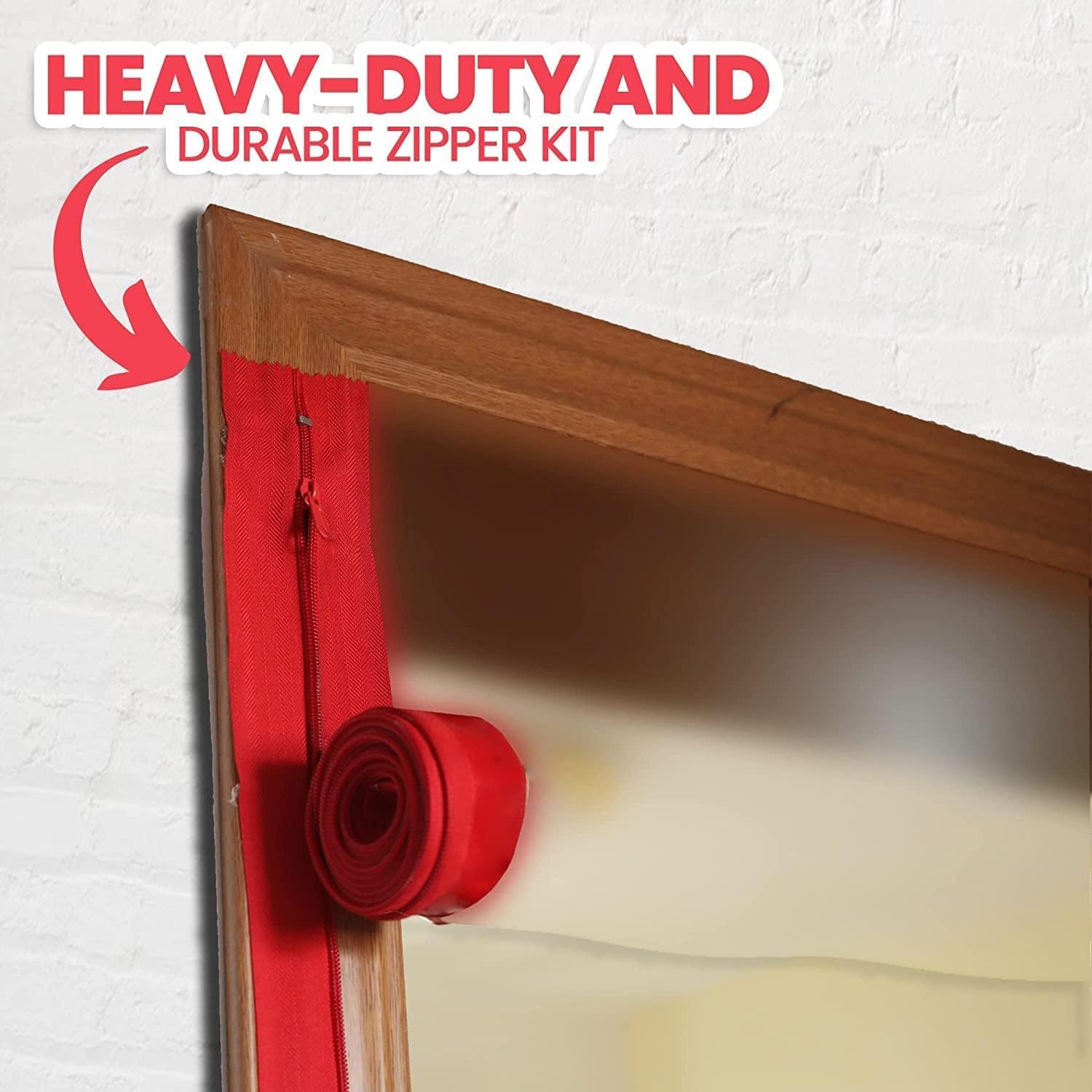4-Pack Heavy-Duty Dust Protector Zipper (Red) - Self-Adhesive Instant Door Zipper - 7 Ft Length x 3" Width - Includes 4 Zippers and Plastic Sheeting Cutter — image 5