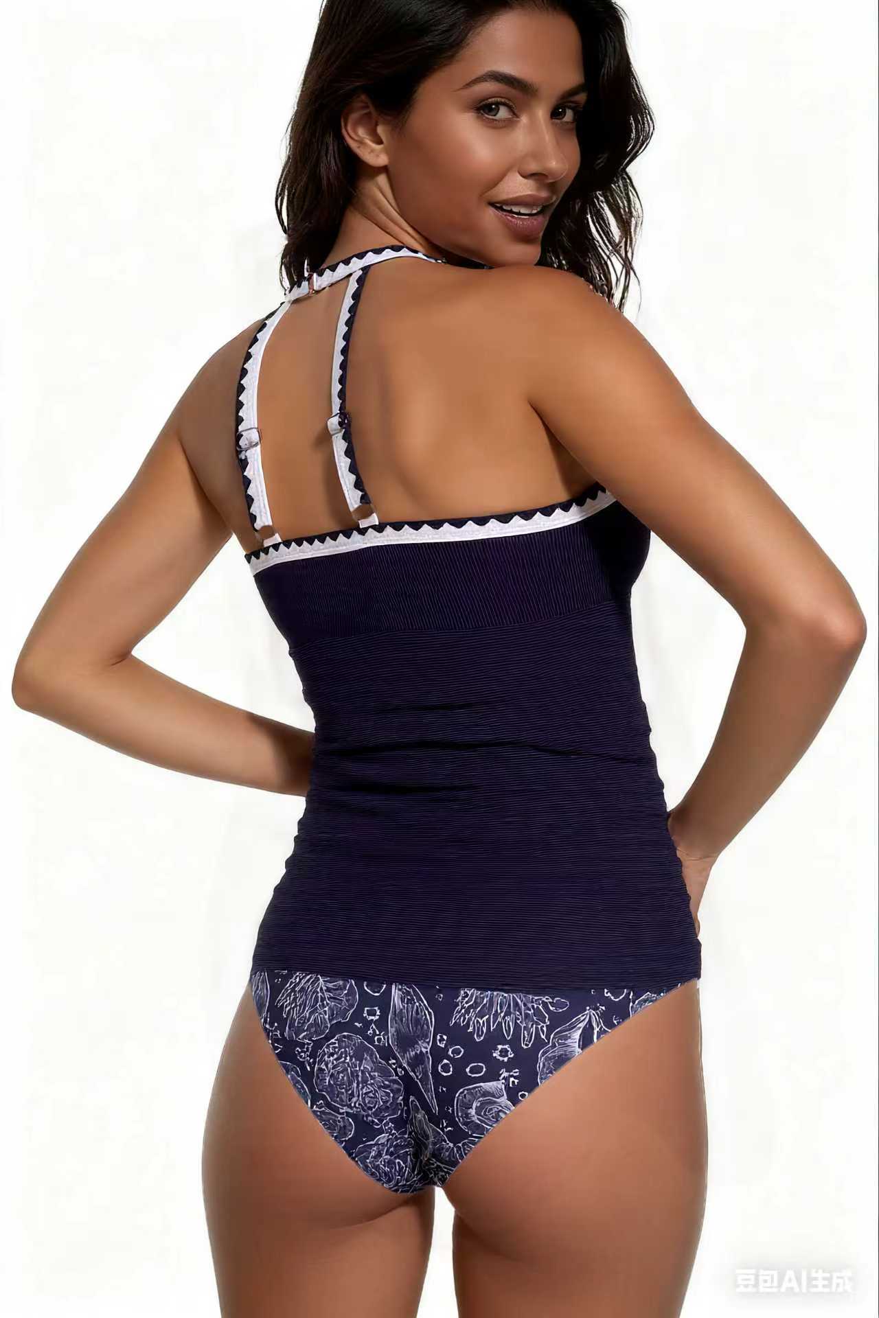 Spot Eco-friendly Fabric Navy Round Neck Swimsuit Sexy Tankini Size XL โ image 3