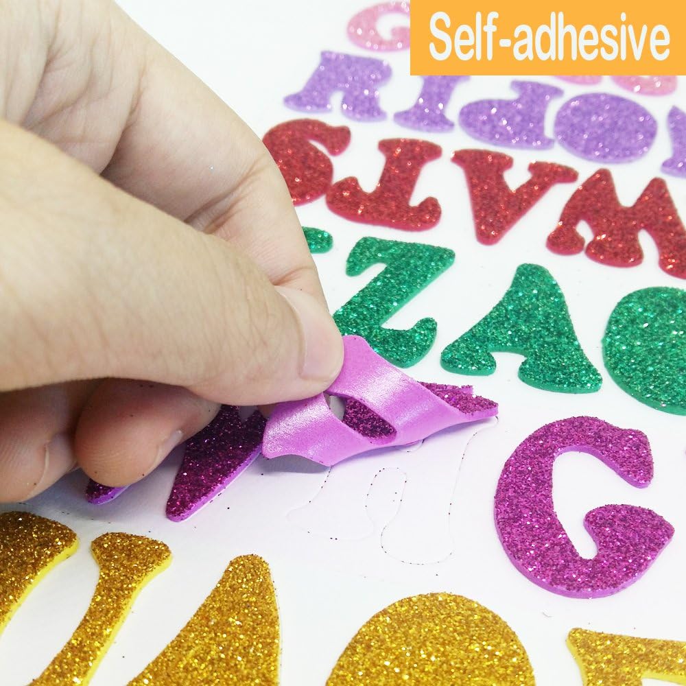 5 Sheets 210PCS Colorful Glittery Foam Self Adhesive Letters Stickers,Foam Letter Stickers Alphabet for Kid's Arts Craft Supplies Greeting Cards Scrap Books β image 2