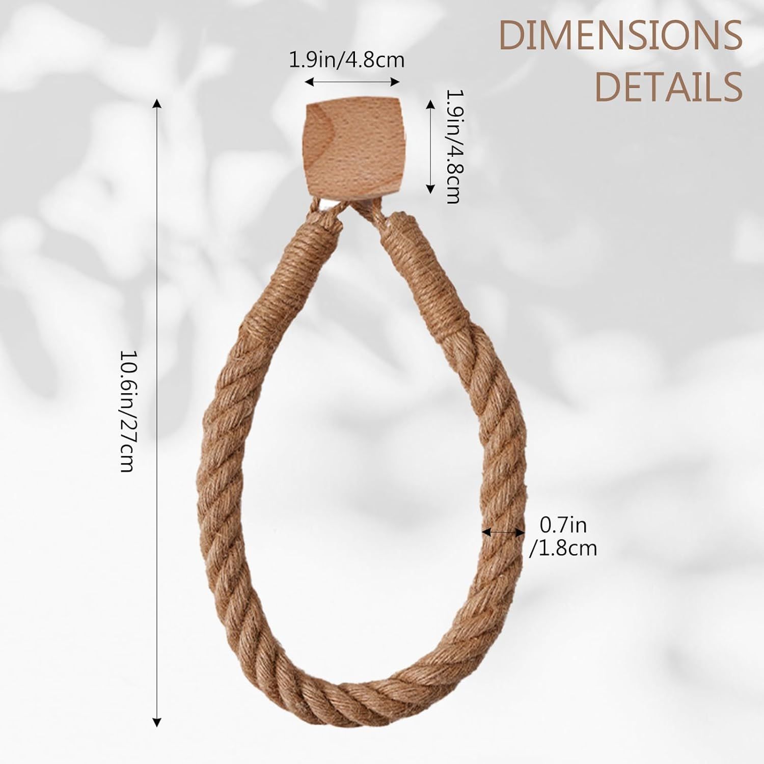 2 Pcs Natural Fiber Rope and Wood Roll Holder NonDrill Design Tissue Storage and Towel Shelf for Rental Homes (square) — image 5