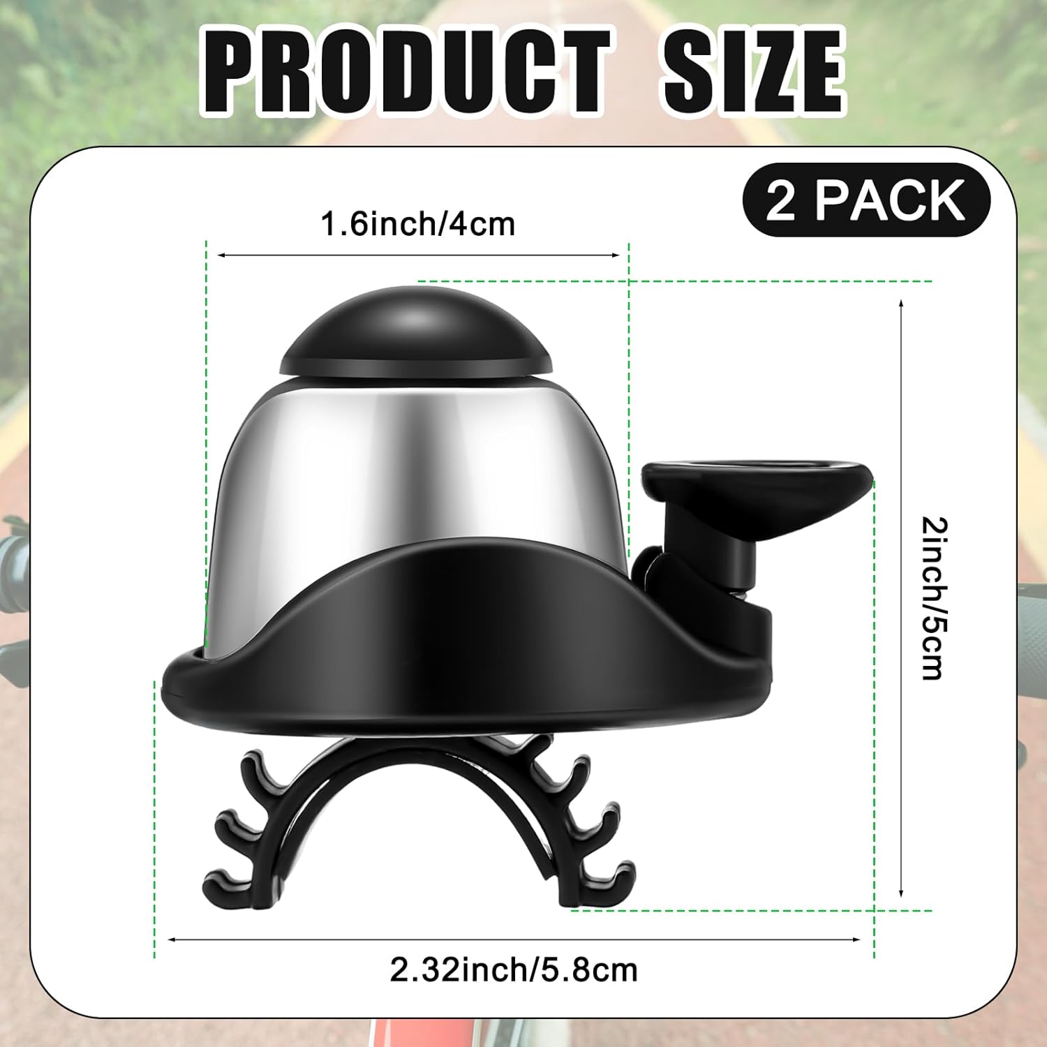 2 Pack Bicycle Bell - Compact & Loud - Mini Bike Bell for Road Bike Mountain Bike E-Bike - Silver — image 2