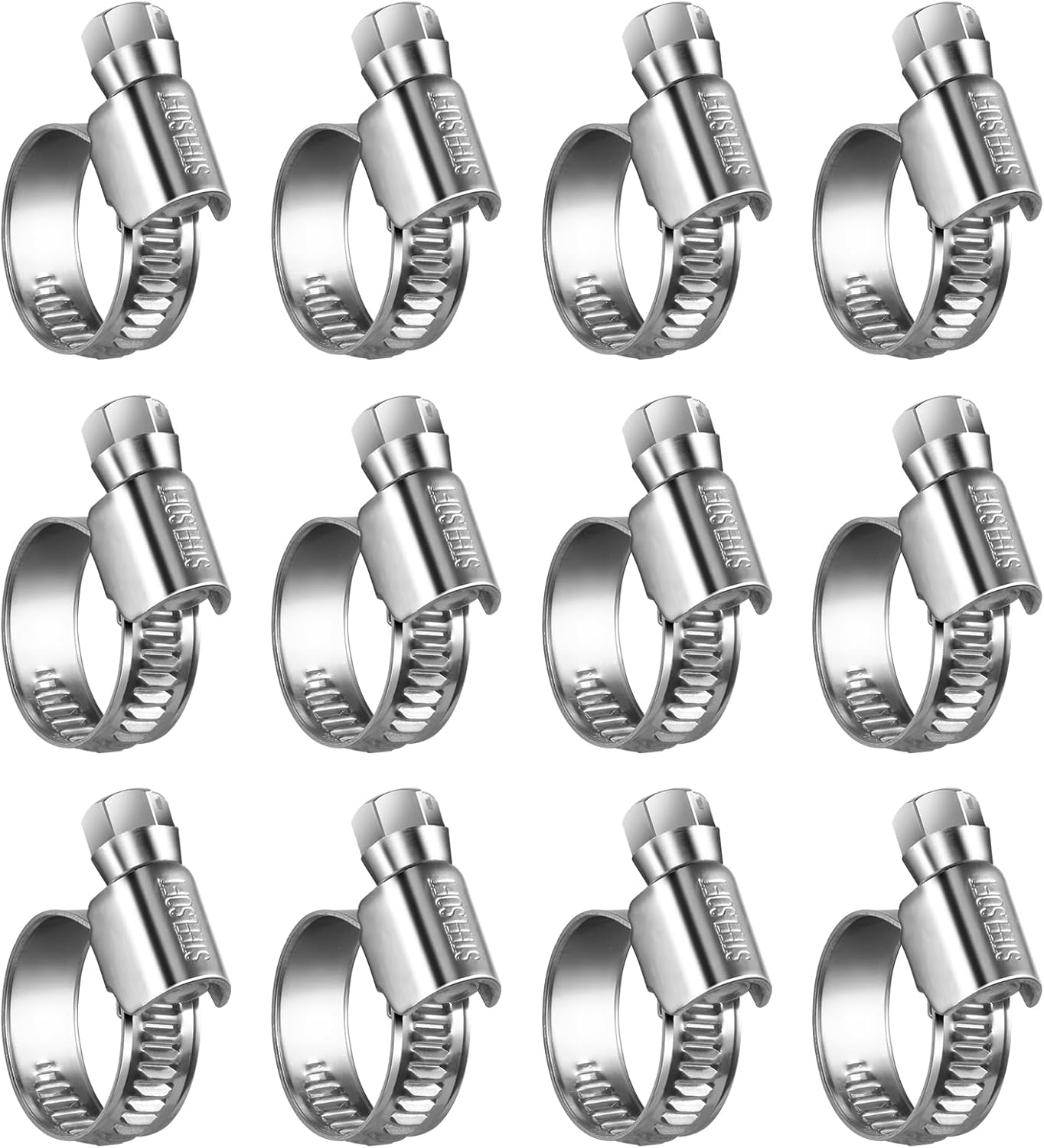 Non-Slip Worm Gear Hose Clamps#6, 1/2" to 3/4"(12-20mm) Adjustable Stainless Steel Screw Clamps for Automotive, Fuel Line, Garden, Heater, Radiator Tube Pipe
