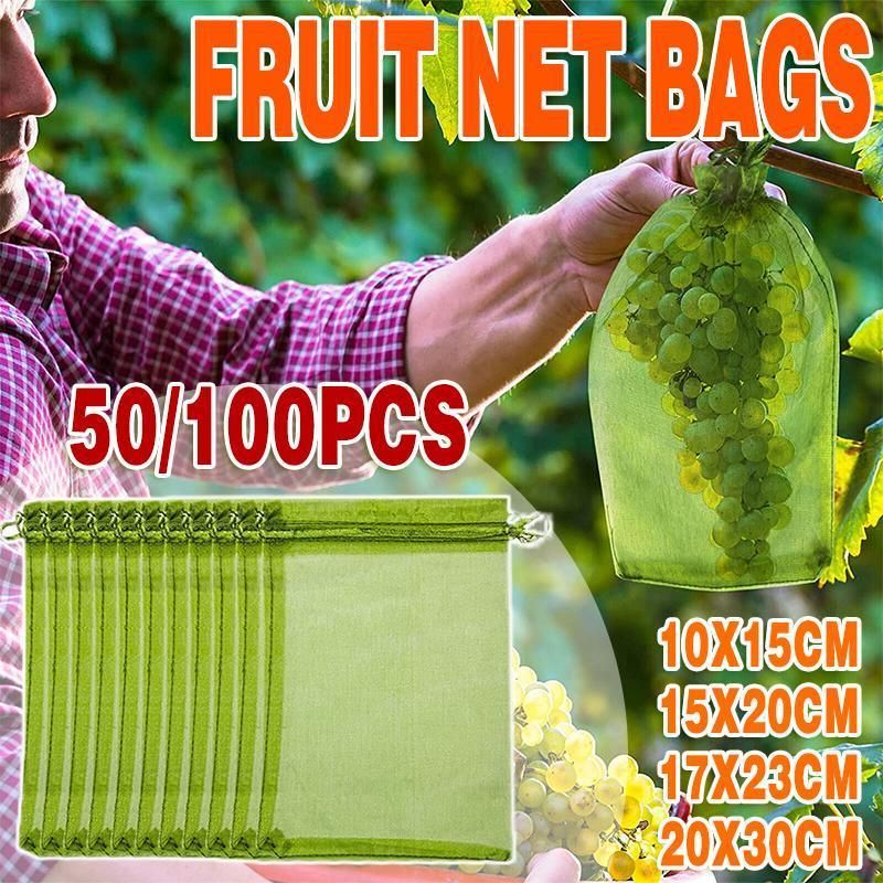 50/100PCS Garden Fruit Protection Net Bags Insect Proof Drawstring Mesh Organza - 50Pcs 10 × 15cm — image 2