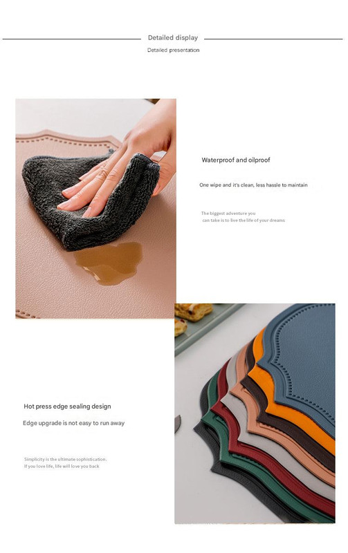 4 pcs Retro Faux Leather Placemat - Waterproof & Oil-Proof Dining Table Mat (Dark green) โ image 3