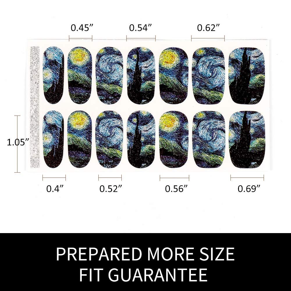 3D Van Gogh's Starry Night Fullnail Stickers, Full Nail Starry Sky Art Gel Nail Polish Sticker Decals, Shimmery Glittery — image 4