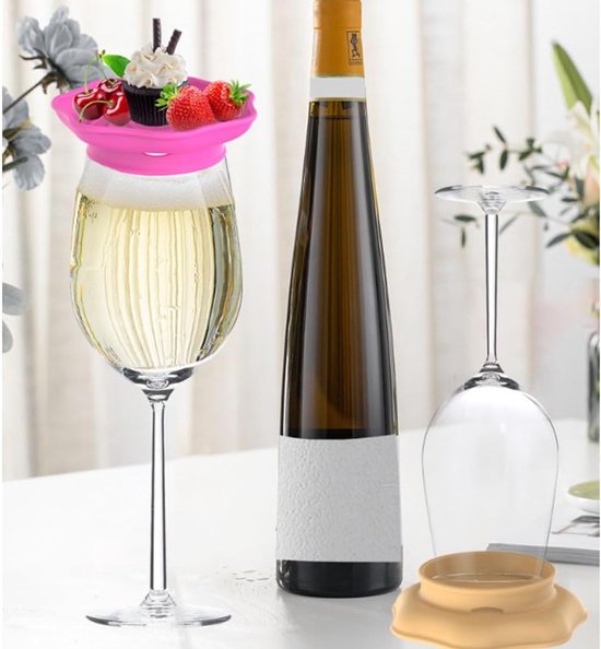 Wine Glass and Snack Tray - 4 Pieces - Draining Silicone Wine Glass and Snack Tray - Non-Slip Lid Coaster - Suitable for appetizers, desserts, family — image 4